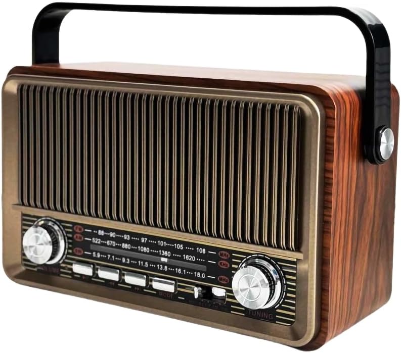 Retro AM/FM Radio with Speaker and TF/USB Playback Function, Vintage Design Radio with Large Tuning Dial, Long Battery Life