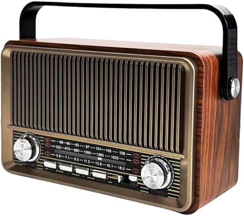 Radio AMFM retro con altavoz Bluetooth y función de reproducción de TFUSB, radio de diseño vintage con dial de sintonización grande, batería de