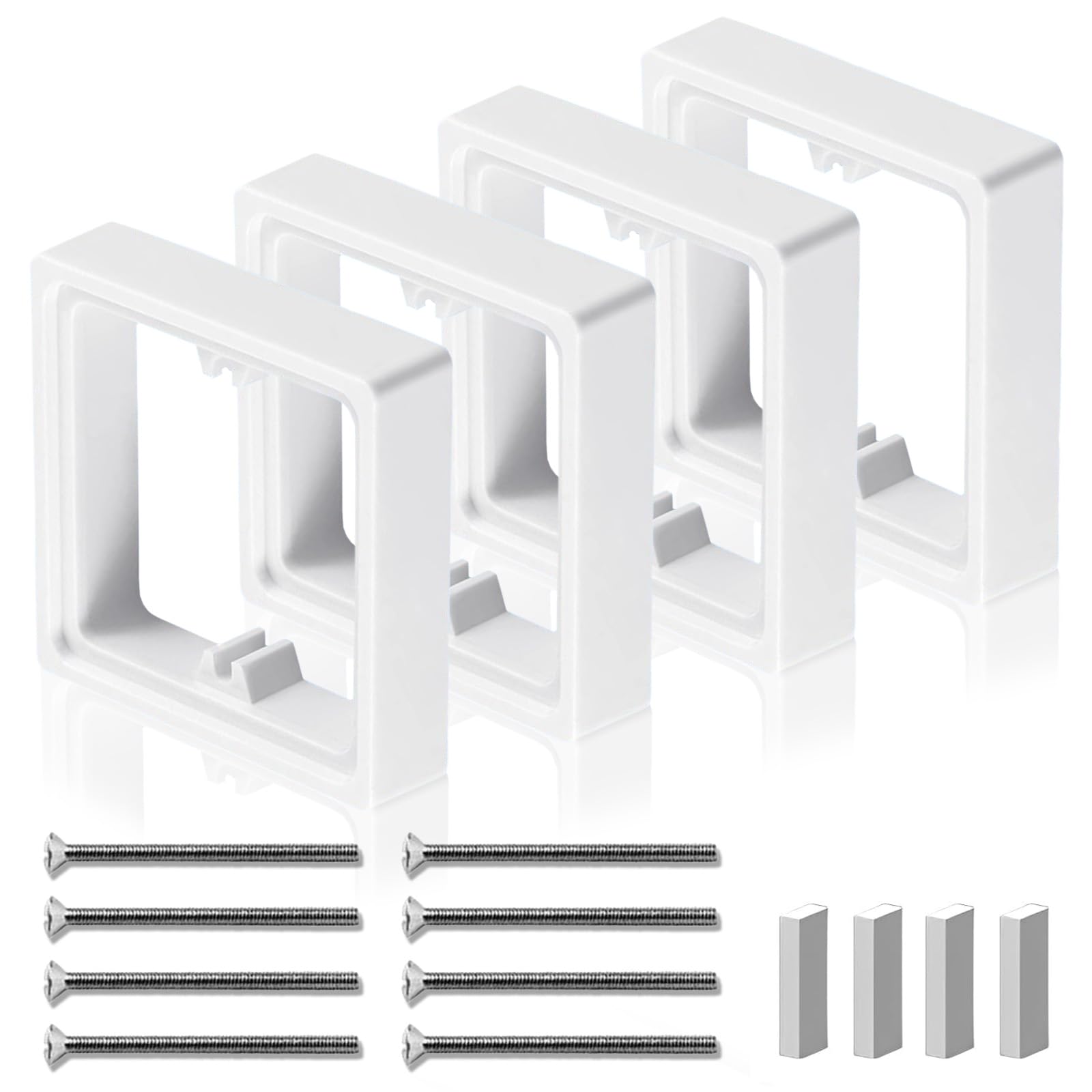 4pcs Single Socket Spacer 10mm, Electrical Outlet Extender Box with 50mm Screws and 8Pcs Auxiliary Nail, Light Switch Spacer, Switch Spacer Box for Home Office School Wall Installation