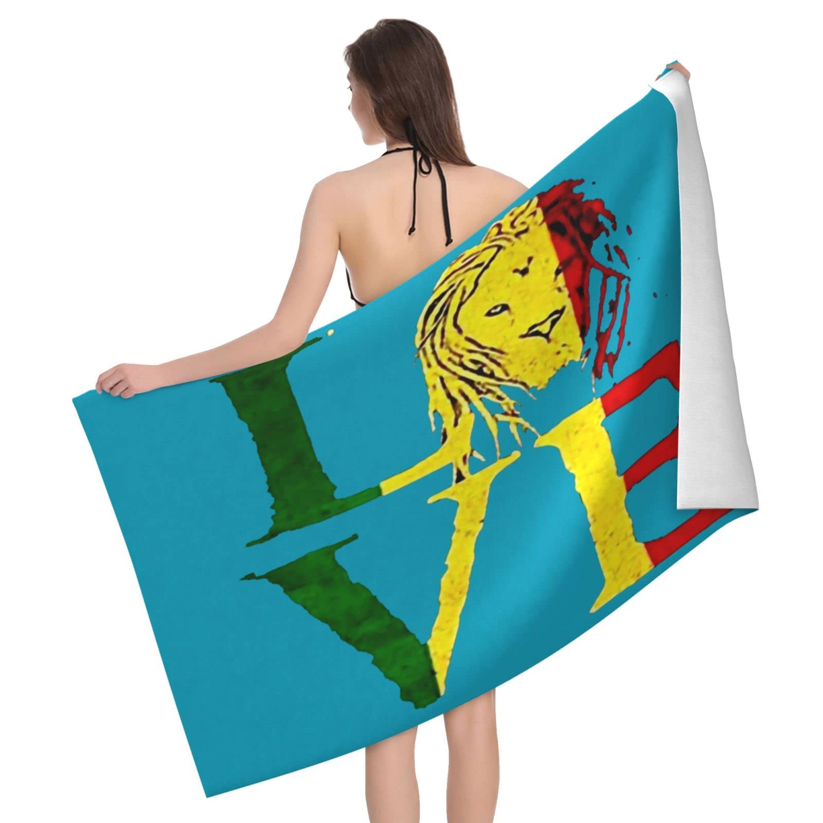 Lawenp Rasta Lion Jamaican and Love Beach Towel, Lightweight Sand Free Quick Dry Microfiber Absorbent Bath Towel for Kids, Adults, Swimming, Bath, Yoga, Pool, Travel, Camping 32"X52"