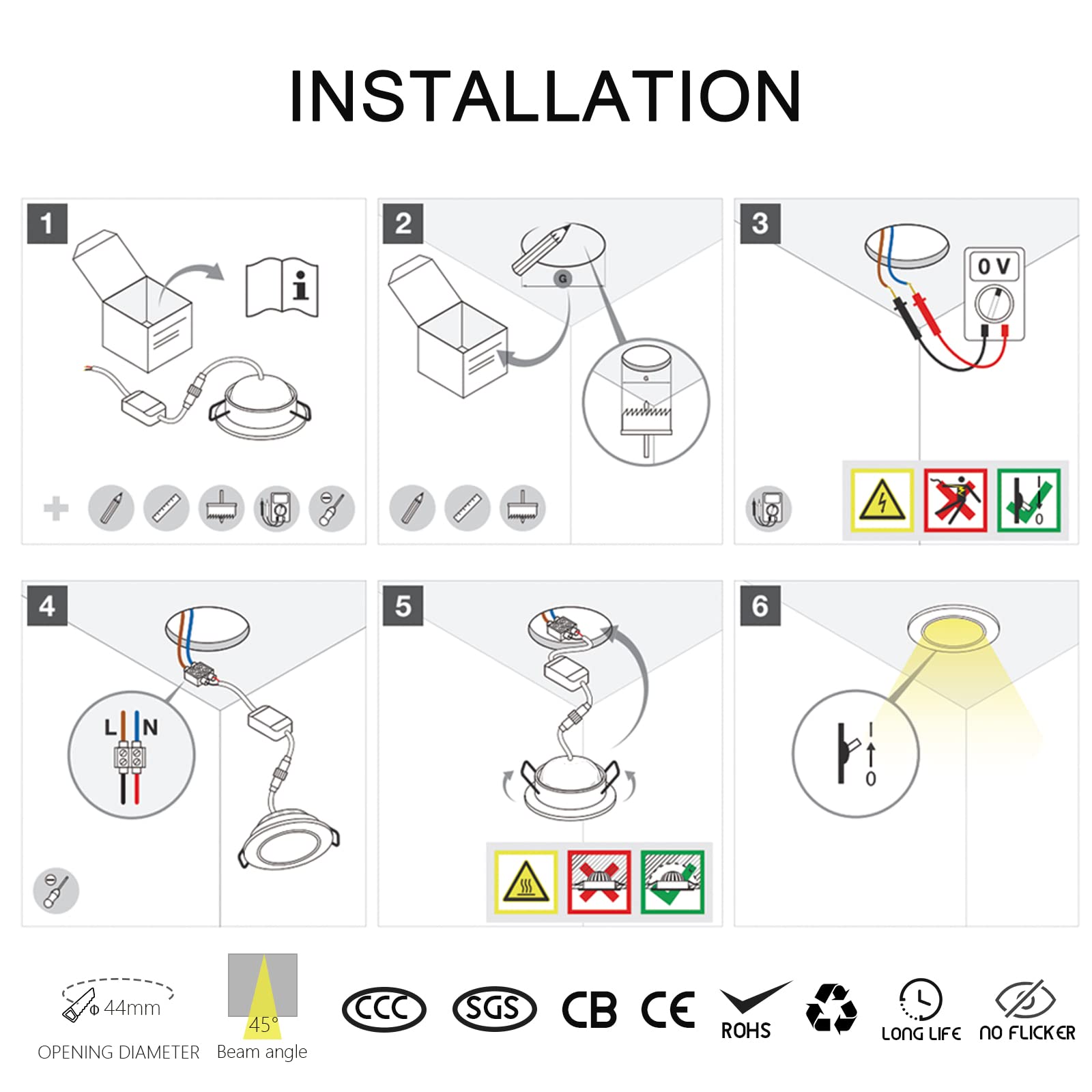 Paquete de 10 focos LED empotrables de techo con giro de 30° COB Spot 3W + controlador 3000K blanco cálido