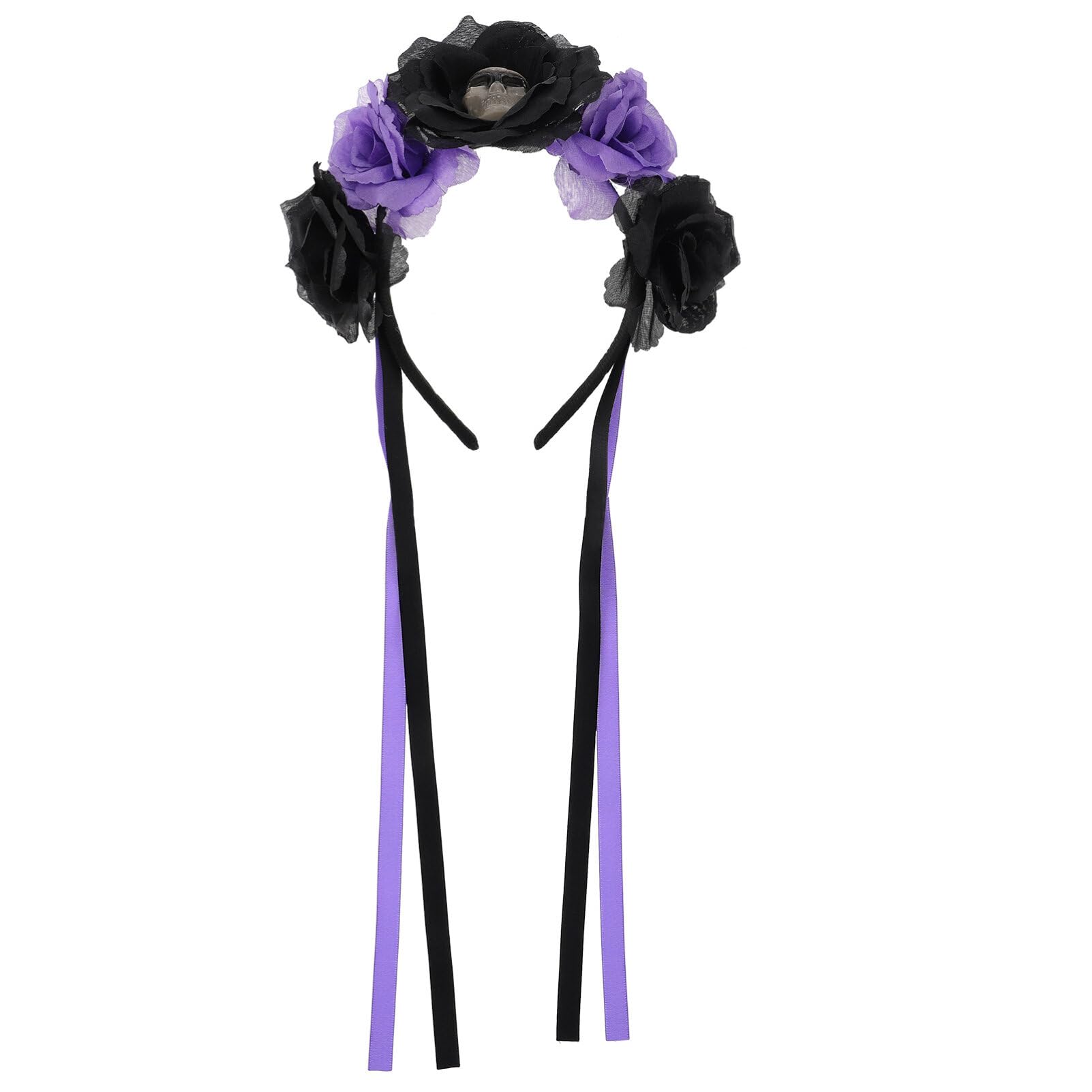Beaupretty Halloween Skull Headband with Rose Flower Day of the Dead Hair Accessory for Party Costume and Bride Headdress