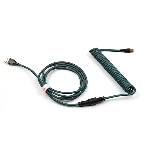 Miniatura 5 de KiiBoom Cable de teclado en espiral Ombre de 5.9 ft tipo C a USB-A para teclado mecánico de juegos, cable de doble manga con conector de aviador