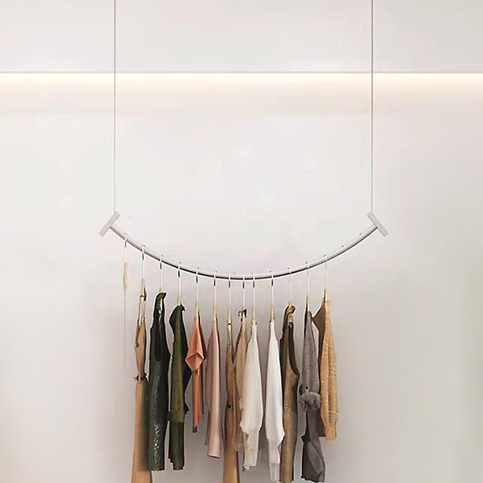 ZOCWJK Clothes Rail,Curved Clothes Rail Ceiling mounting,Wardrobe Rail Industrial Style,Hanging & Height Adjustable 0-200cm,Load Capacity 50 kg for Dressing Room/Bedroom(A-150cm : Industrial & Scientific