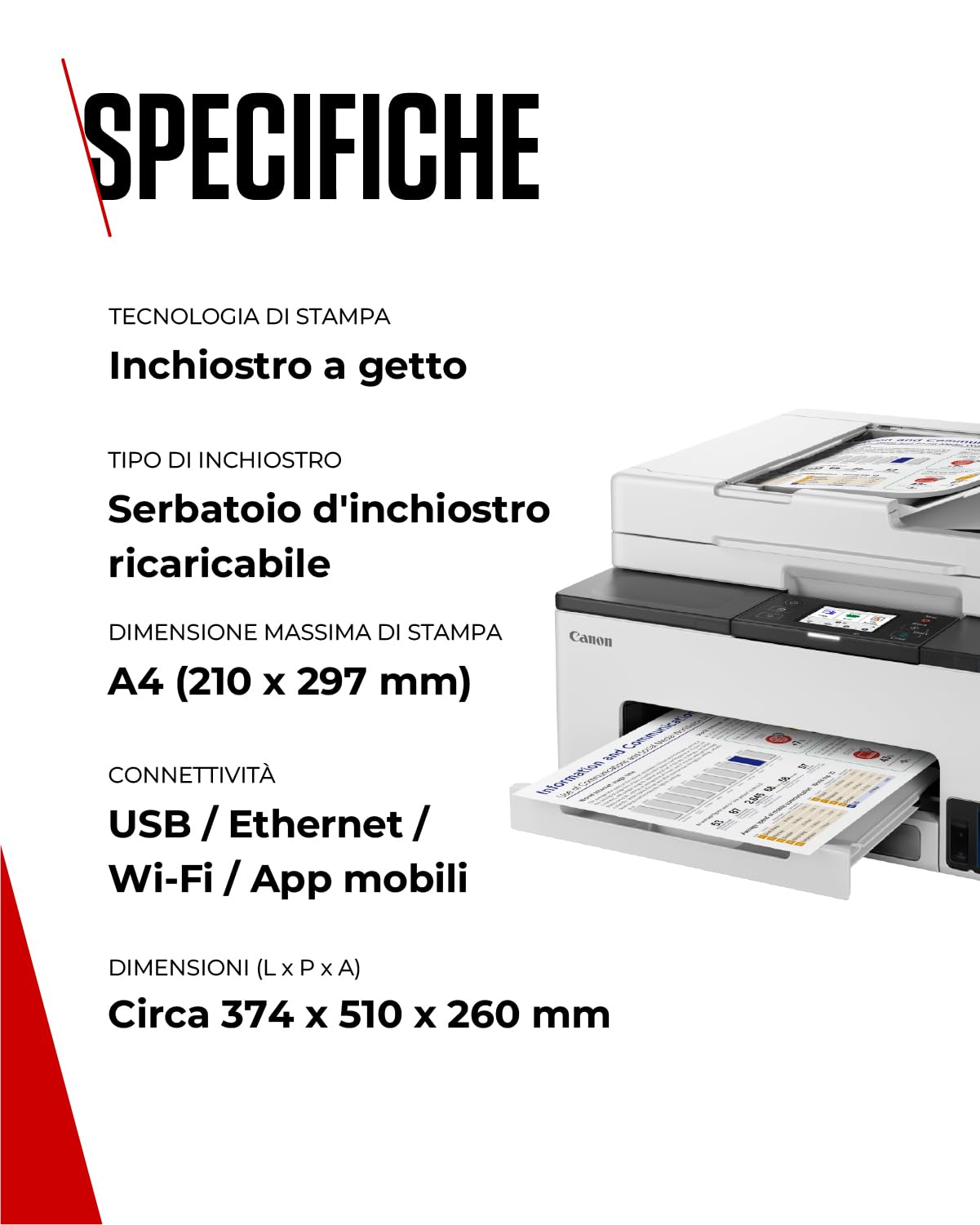 Canon Stampante WiFi per Casa e Ufficio MAXIFY GX2050 - Stampante Multifunzione MegaTank con Scanner, Fax e Fotocopiatrice per Casa | Connettività WiFi, Ethernet e USB
