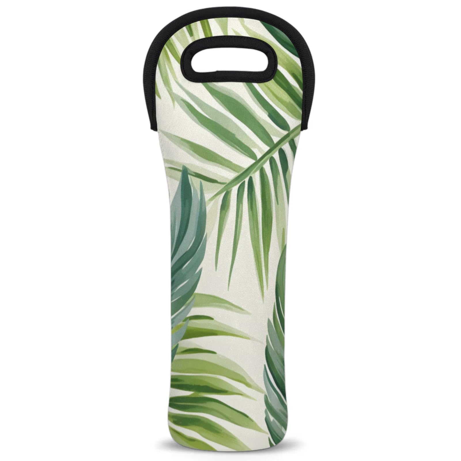 Neoprene Wine Tote Carrier Bag for Wine,Water, Champagne, Beer, Baby Bottles 15.6 x 5.1 Inches, Protective Wine Bag,Green Plant