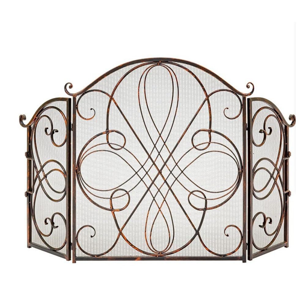 fireplace cover Foldable Vintage Copper Colored Antique Iron Fireplace Screen Partition Fireproof Net Fence