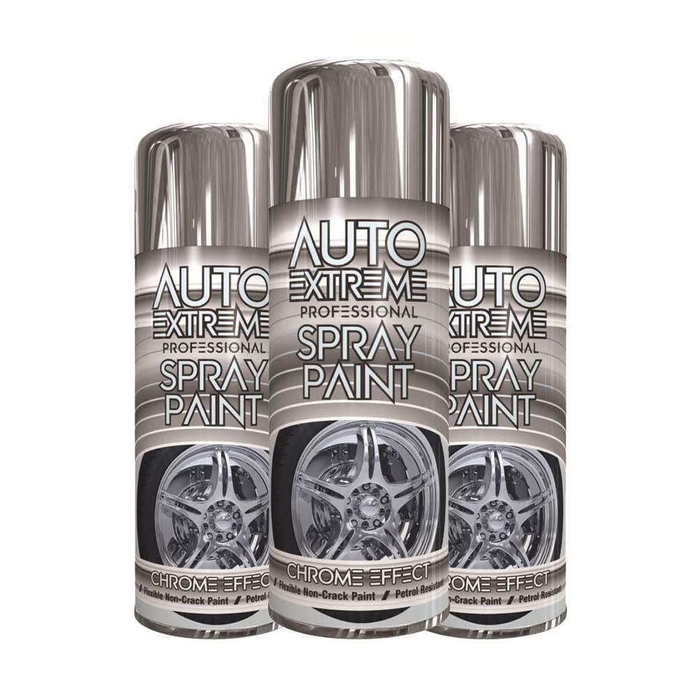 Classic Signature - 3 x Auto Extreme Chrome Gloss Spray Paint 400ml Professional Quality, Perfect Finish for Cars, Bikes,Vans, Metal, Wood