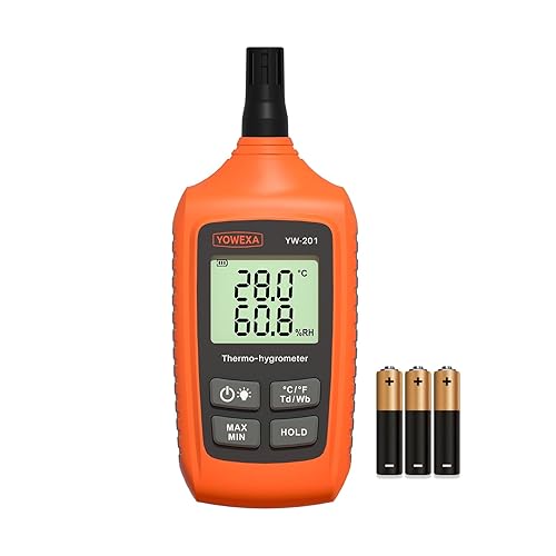 YW-201 Medidor de temperatura y humedad, termómetro digital higrómetro con ambiente, punto de rocío, bombilla húmeda para interiorexterior,