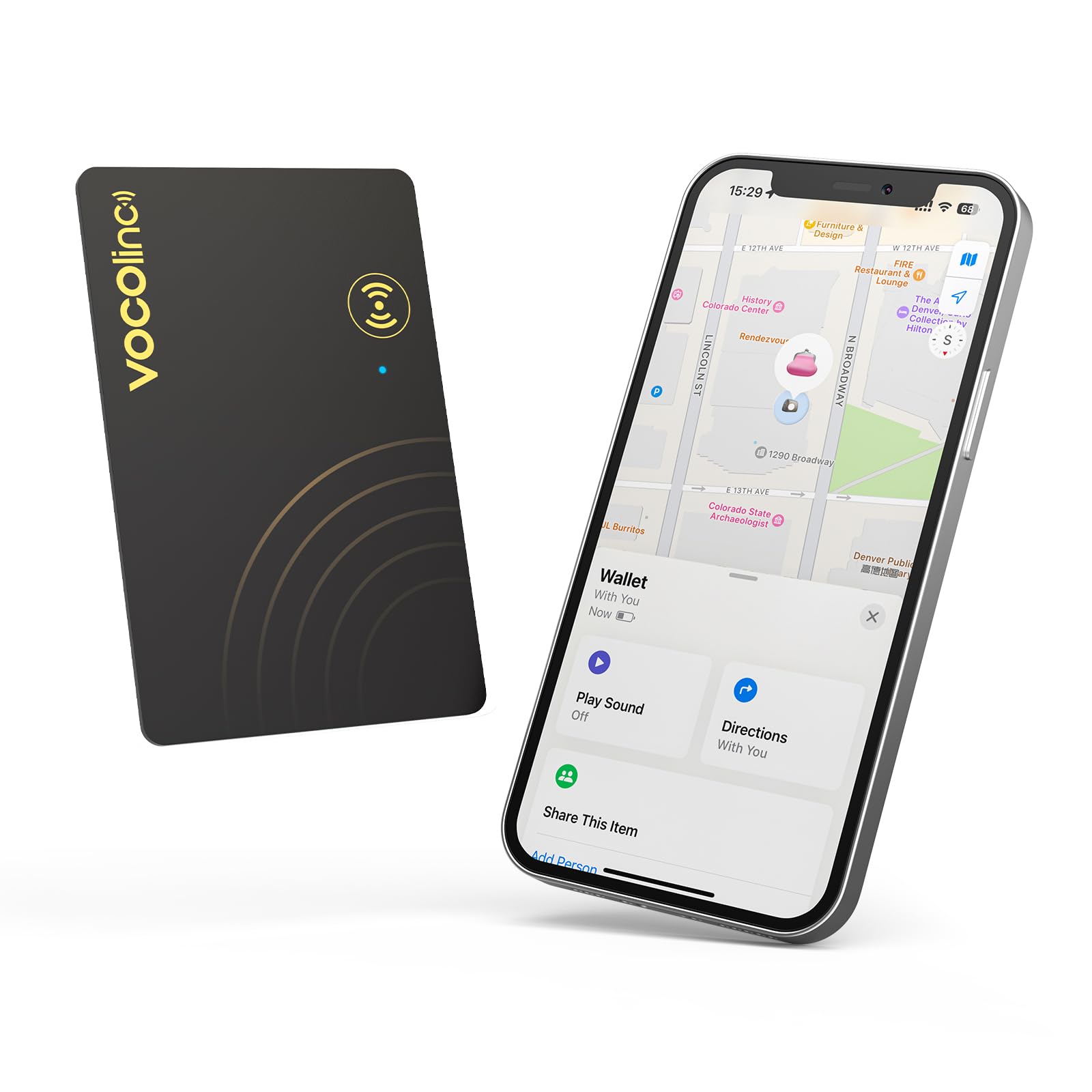 [Apple MFi Certified] VOCOlinc Air Tag Card Rechargeable Wallet Tracker 1.6mm, Item Finder Work with Apple Find My APP (iOS Only, Android not Supported), Bluetooth Locator for Luggage, Suitcase, Bags