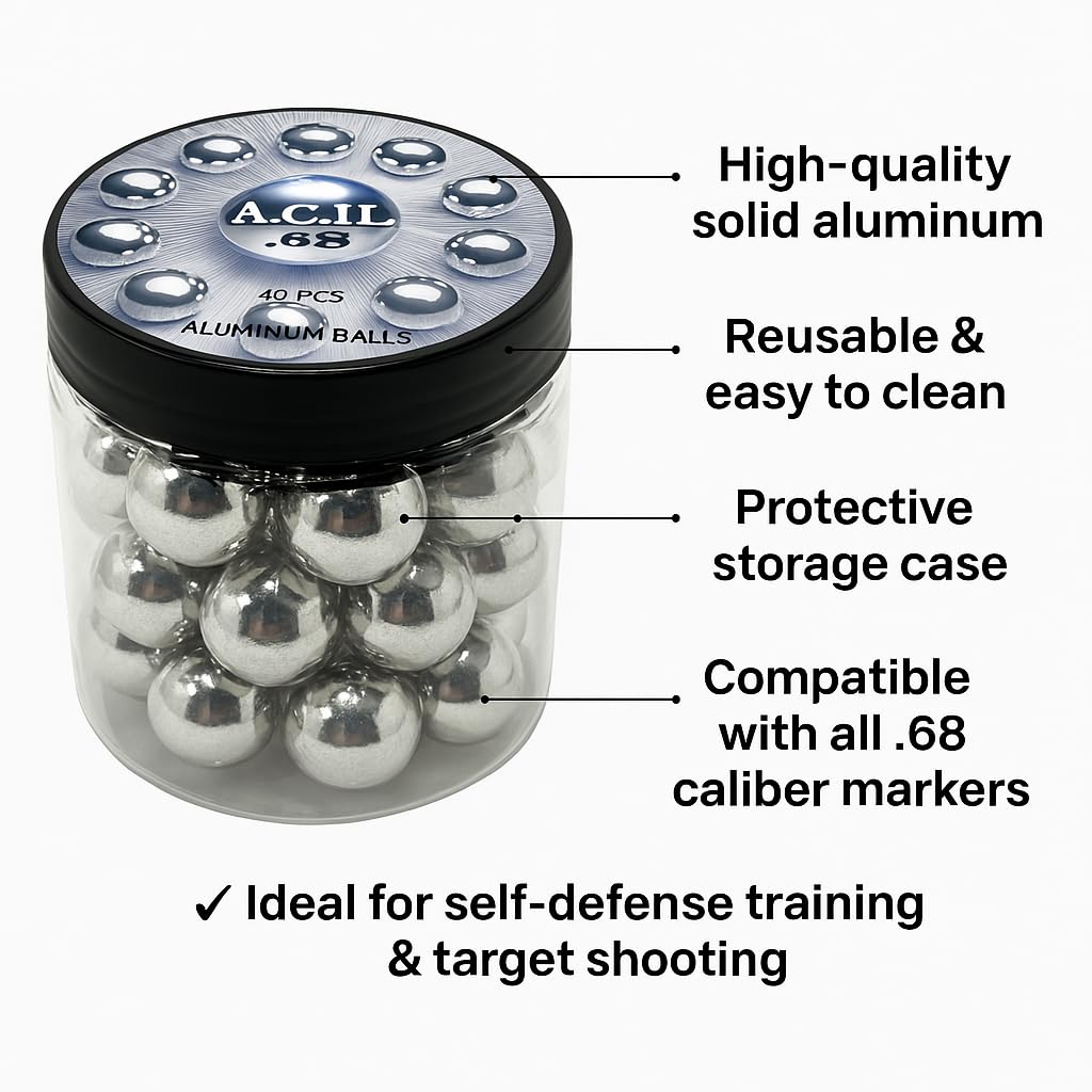 Aluminum Balls .68 Cal. Solid Resuable Paintballs Powerballs for Target Practice, Training and Defense Pistols in 68 Caliber (40 pcs)