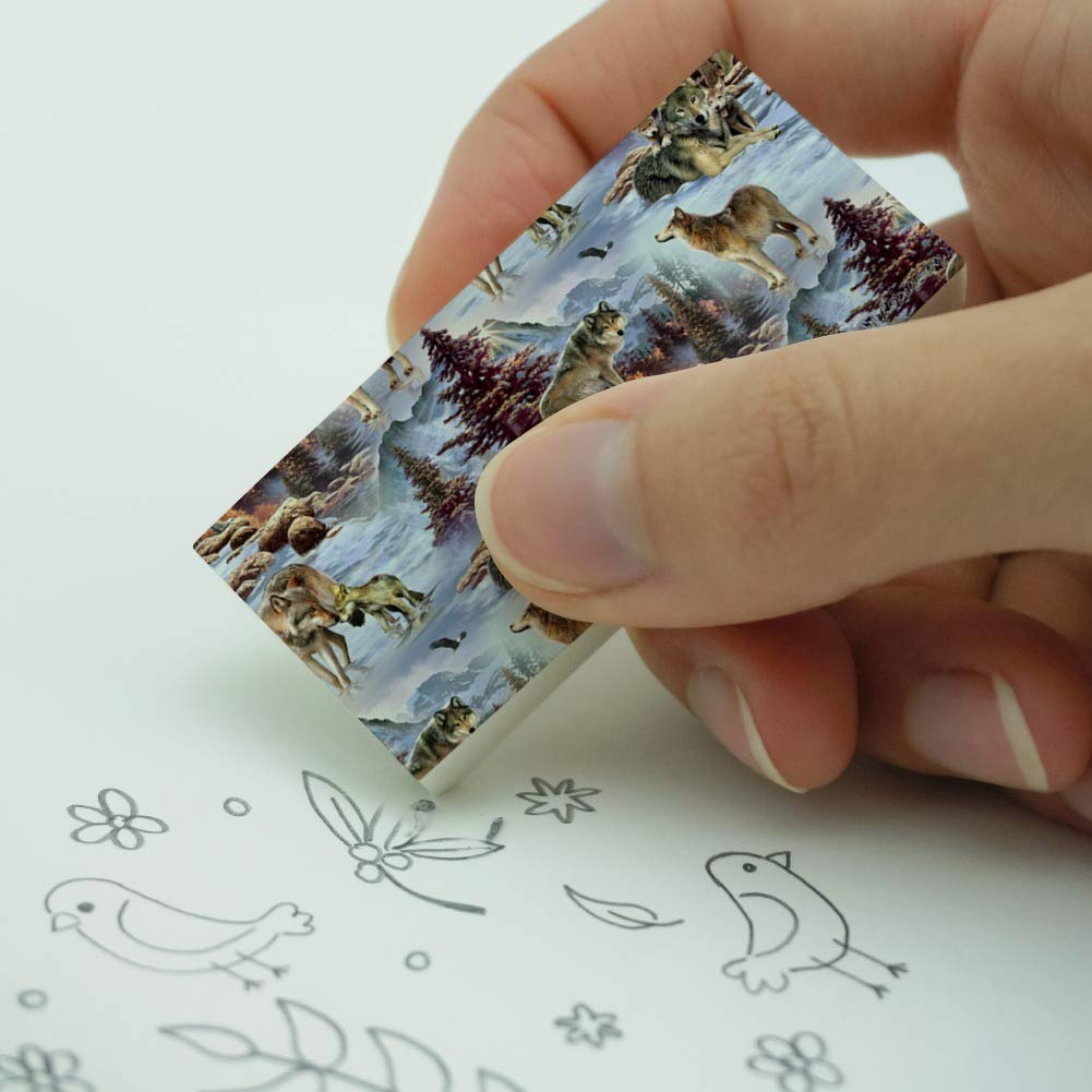 Wolf Pack Baby Wolves Snow Mountains Pattern Eraser Set of 2