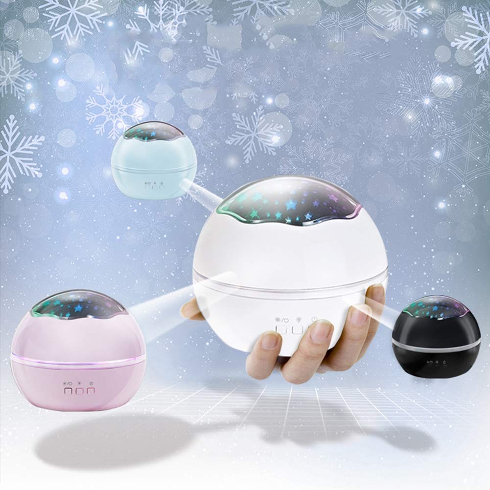 Lampka nocna projektor sypialnia lampka nocna romantyczna obrotowa gwiaździste niebo lampa projekcyjna USB zasilana na baterie światło do snu dla niemowląt światło LED materiał ABS, czarny