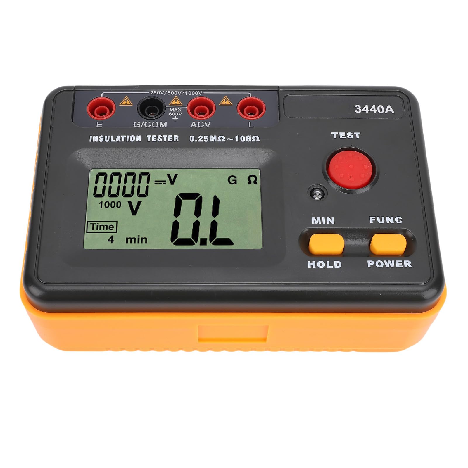 Jeffergarden Probador de Resistencia de Aislamiento Megóhmetro Digital ABS 250 V 500 V 1000 0,25 MΩ a 10 GΩ CA 0 a 600 Retención de Datos LCD Grande para Electricistas Pruebas Industriales
