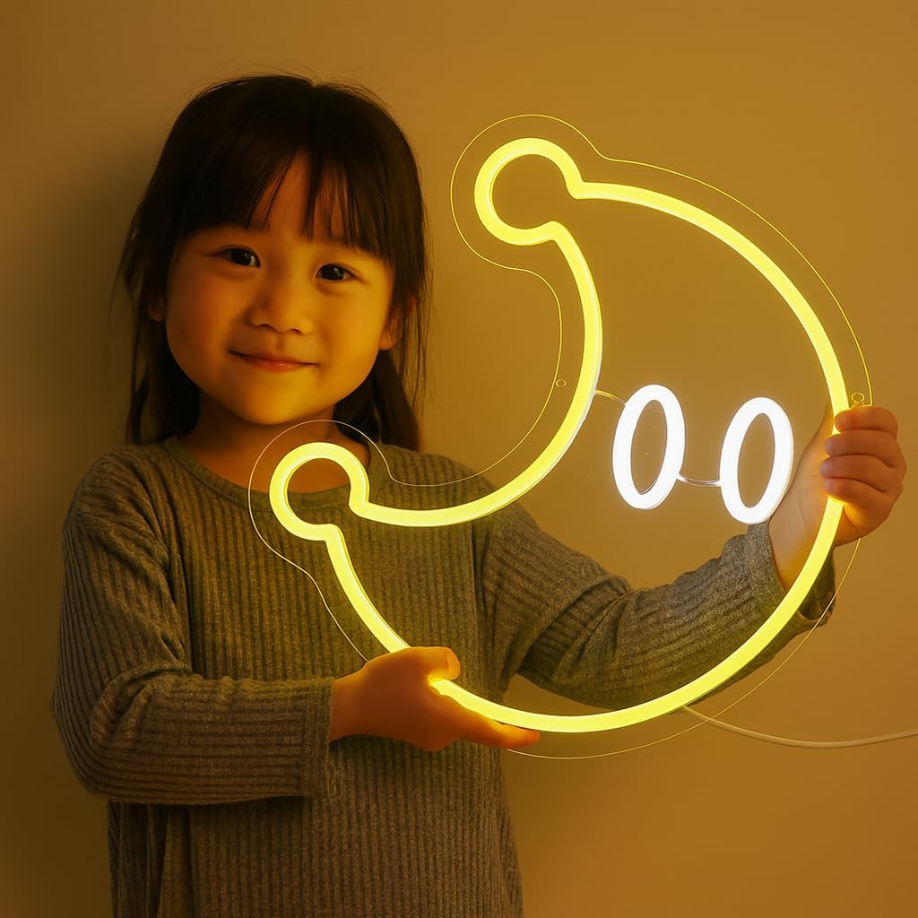 Neon Moon Night Light for Mario Fans, LED Sign Dimmable Acrylic Neon Light Up Signs Wall Decor for Kids Boys Bedroom Gaming Room Man Cave
