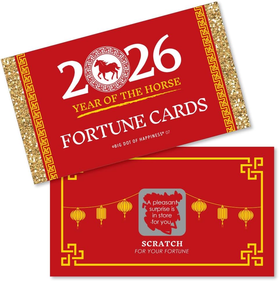 Big Dot of Happiness Chinese New Year - 2026 Year of The Horse Game Scratch Off Fortune Cards - 22 Count