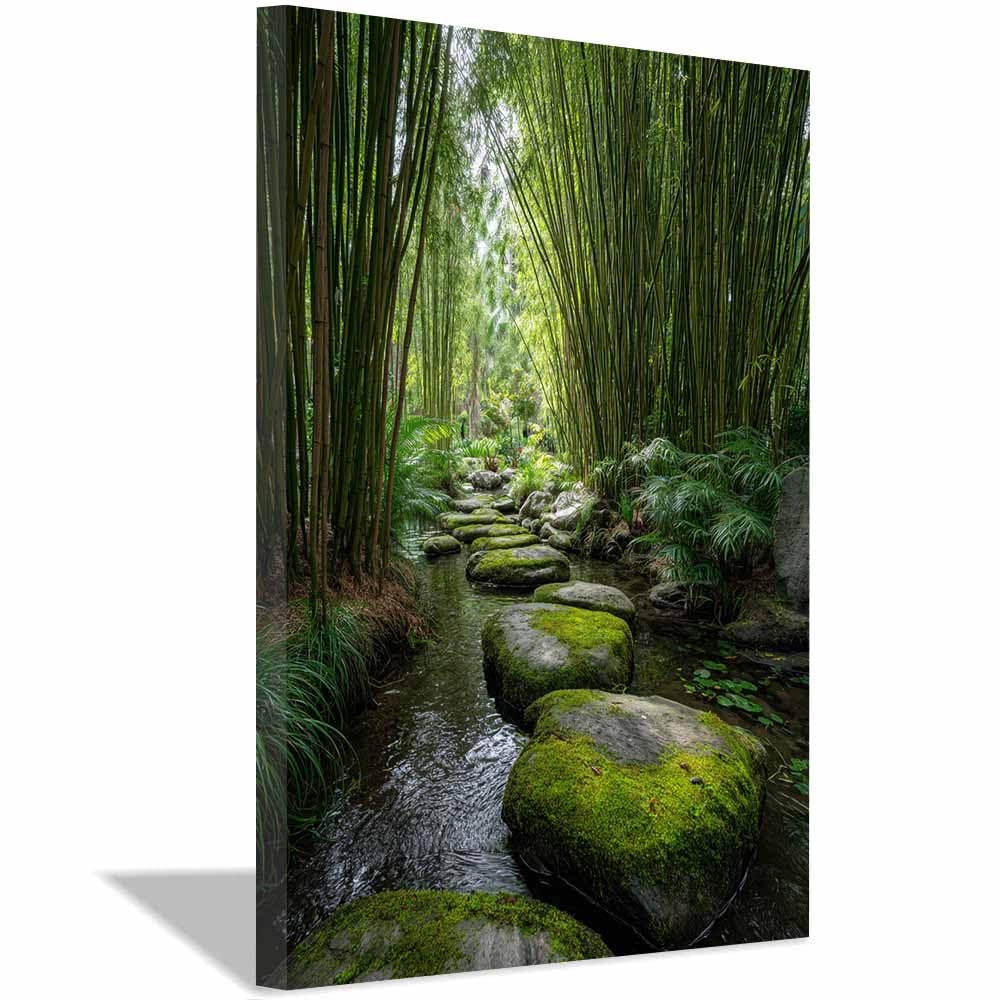 HOQIU Beautiful wall art Bamboo Stepping Stones canvas artwork for wall, art prints, For living room, bedroom, bathroom, dining room, painting and decor.(Multicolor)-40x60cm Framed