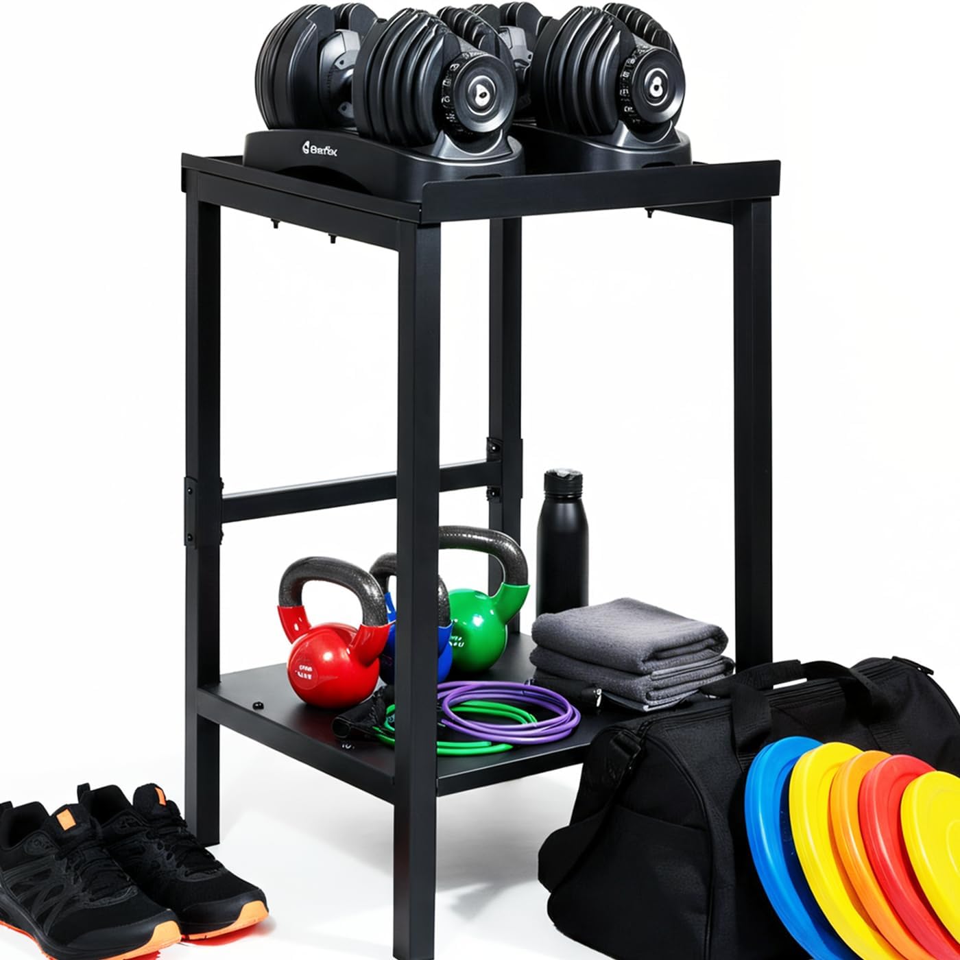 Commercial Heavy Duty Adjustable Dumbbell Stand & Kettlebell Stand, Adjustable Dumbbell Weight Rack, Kettlebell Storage Rack, Weight Rack for Garage/Home Gym/Commercial with Non-Slip Base, Anti-Tip Safety & Space-Saving Design, Weight Capacity 500/600/800 lbs