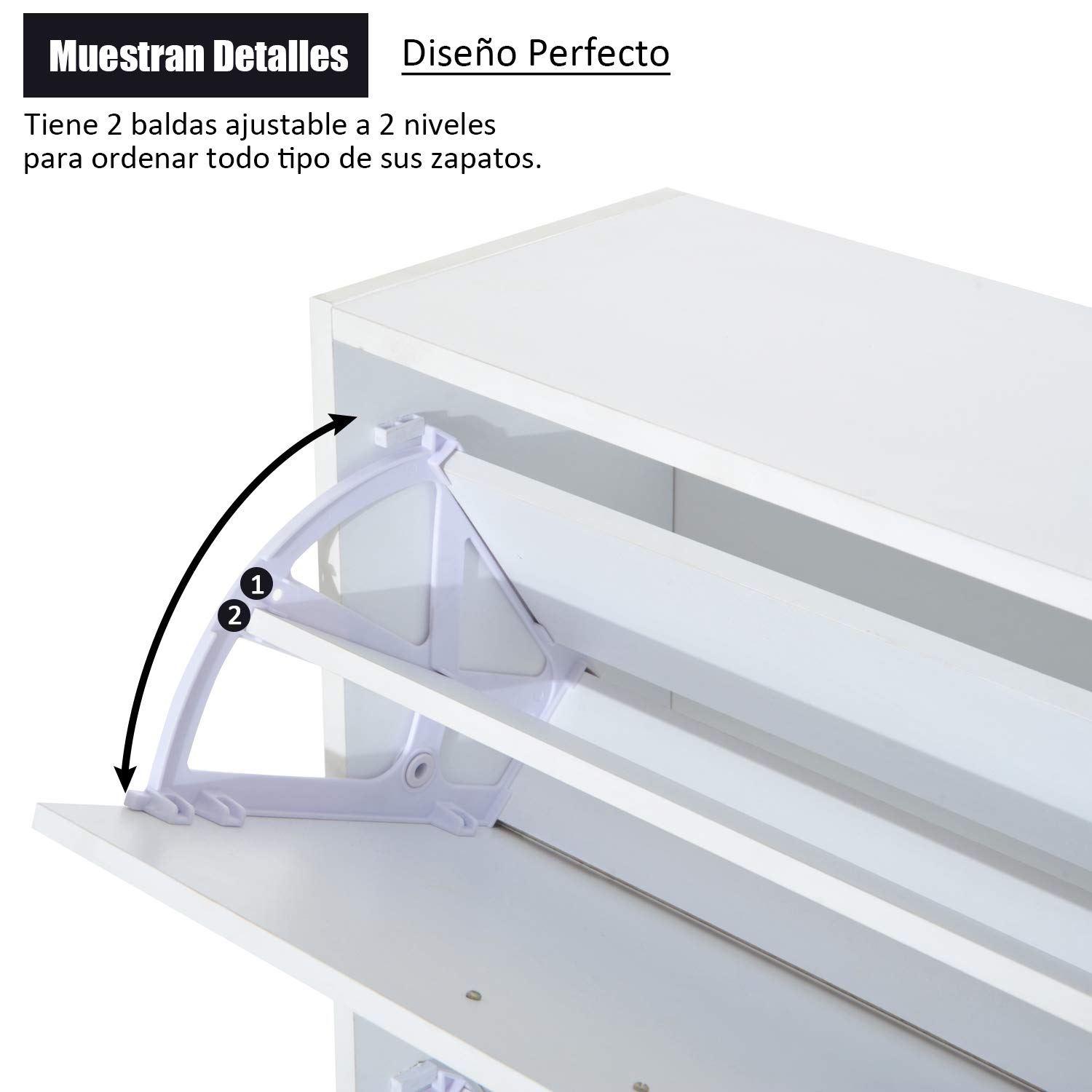 HOMCOM Zapatero Moderno Zapatero de Entrada Recibidor Estrecho con 2 Cajones y Estantes Ajustables para Pasillo 60x24x80 cm Blanco