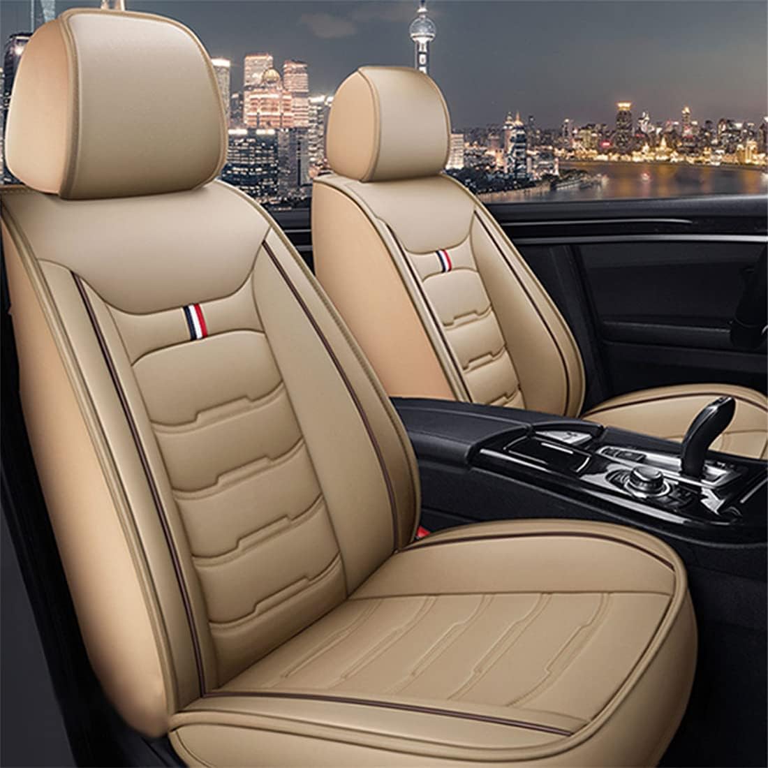 OTCPP Auto Sitzbezüge Set für Ford Focus MK2 Sport Focus MK3 Sport, Leder Autositzbezüge, Vorne Und Hinten Wasserdicht Auto Schonbezüge, Full Set Sitzbez Sitzschoner Zubehör,A Beige