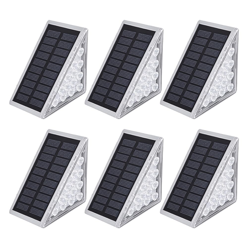 6 luces solares para escalones, IP67, impermeables, para exteriores, iluminación de escaleras, lámpara de pared de seguridad, color cálido para jardín, Navidad, diciembre