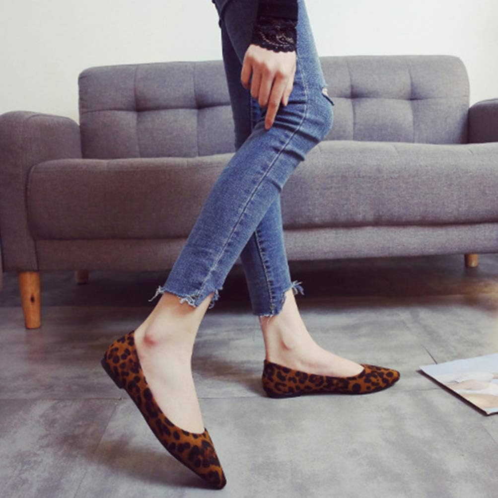 Holibanna Leopard Print Pointed Toe Flats for Women Flat Heel Slip-on Shoes Comfortable for Work Party Casual Wear Breathable Fashion Leopard Flats Size 10.5