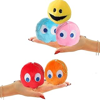 Set of 5 Cute Pacman Plush Keychain, Very Soft and Cute 3" Pacman Stuffed AnimalsToys, Best Decorations of Your Backpacks,Handbags,Party Decoration,Wedding Decorations