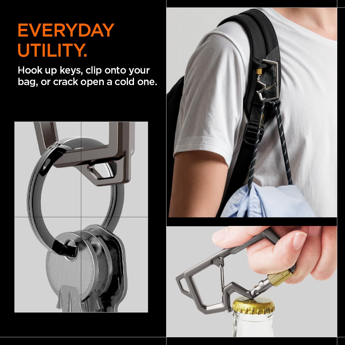 Spigen Life EDC moschettone portachiavi apribottiglie bloccaggio cinghia O-ring
