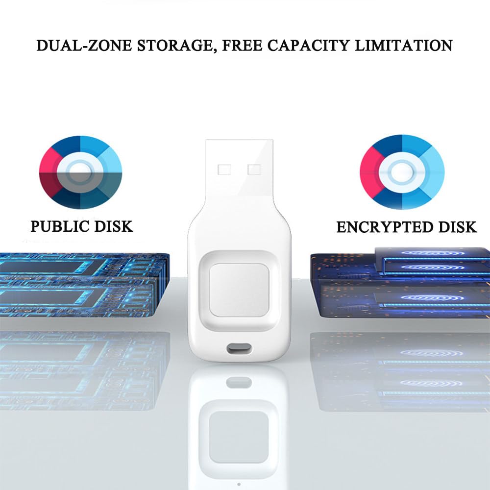 Unidad flash USB de desbloqueo de huellas dactilares, protección de contraseña de seguridad, disco USB, unidad cifrada, barra de almacenamiento cifrada para Android/PC (4,73 x 1,83 x 0,63 cm), plata +