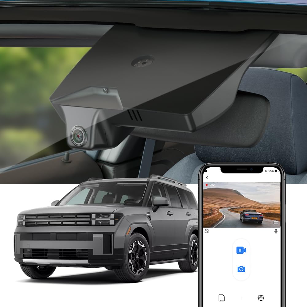 Fitcamx Dashcam 4K Compatible avec 2024-2025 Hyundai Santa Fe SE SEL Limited Calligraphy XRT, Caméra de Voiture OEM, WiFi UHD 2160P, G-Senseur, Enregistrement en Boucle, WDR, Plug & Play, Carte 64 Go
