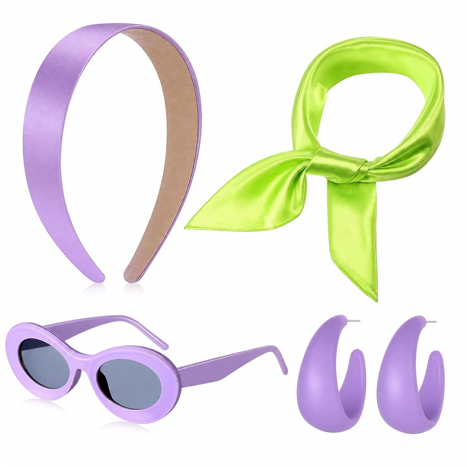 MXHBSTP 4 PCS Daphne Accessories, Daphne Costume, with Purple Headband Earrings Glasses, Neck Wrap, Halloween Cosplay Accessory Set