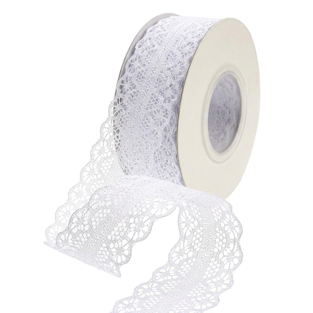 22M White Lace Ribbon Trim, Floral Lace Decorate, 3 cm Wide, Gift Wrapping Wedding Trim,for Sewing DIY Crafts Party Decorations Scrapbooking Wedding Decor Flower Design