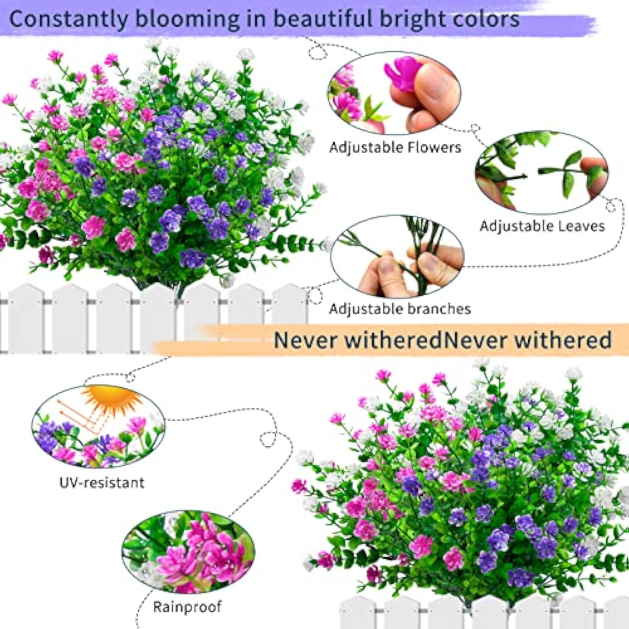Artificial Plants and Flowers Outdoor, 8 Bundles