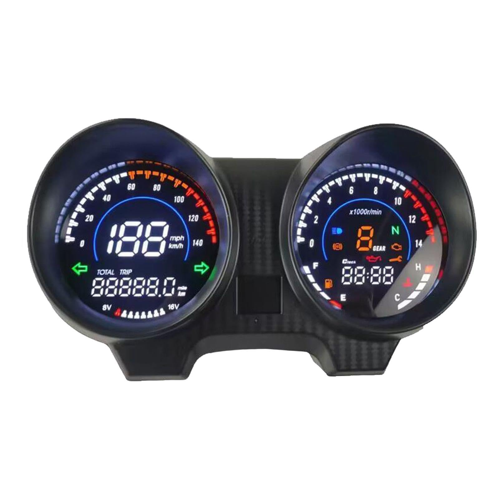 Compteur de Vitesse et odomètre LED, Tableau de Bord numérique Robuste pour Moto, avec Compte-Tours et tachymètre rétroéclairés.