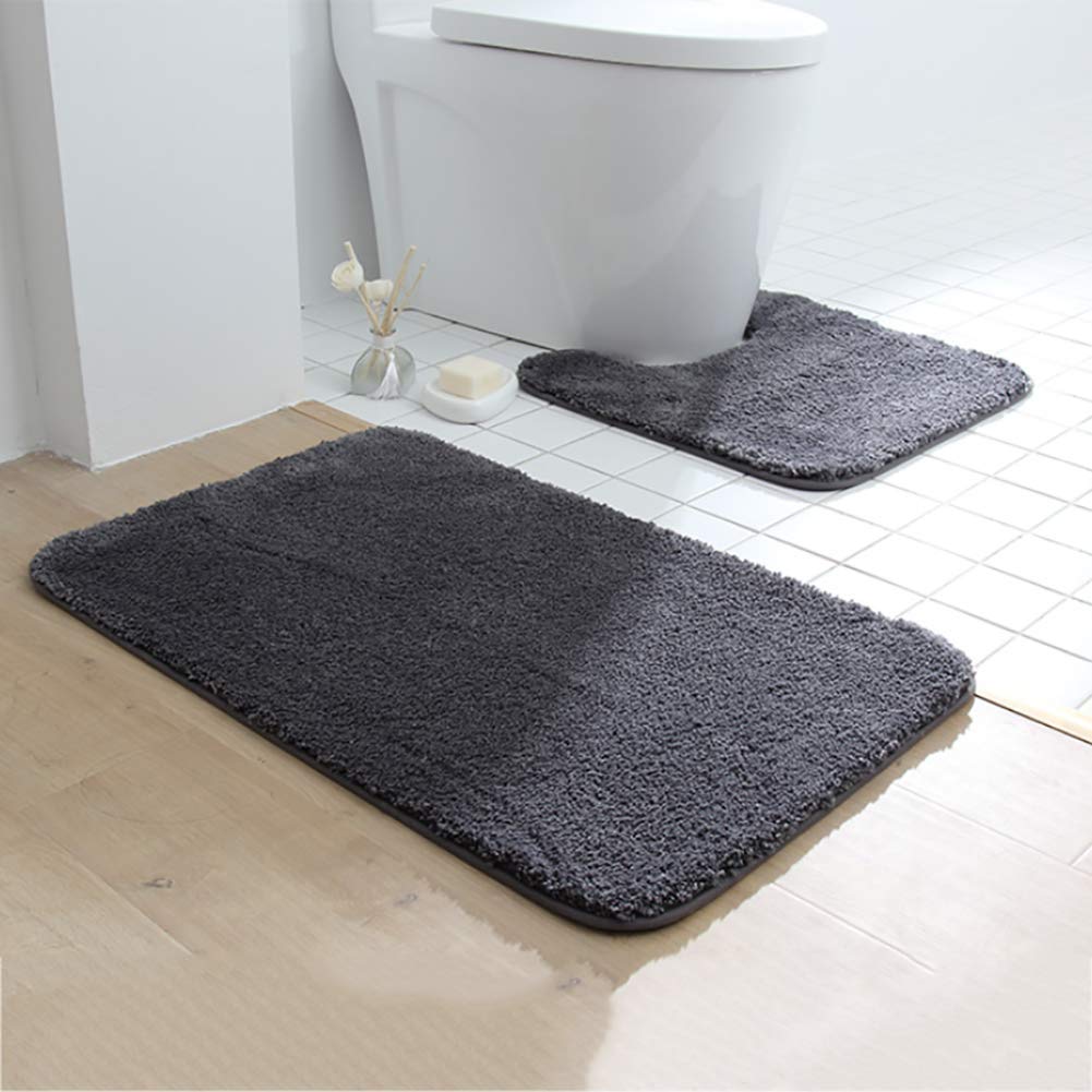 2-teiliges Super Plüsch-Badmatten-Teppichset aus Rutschfester Mikrofaser, superabsorbierender Badteppich Bad-Duschmatte Set-grau 20 x 20 Zoll + 24 x 35 Zoll