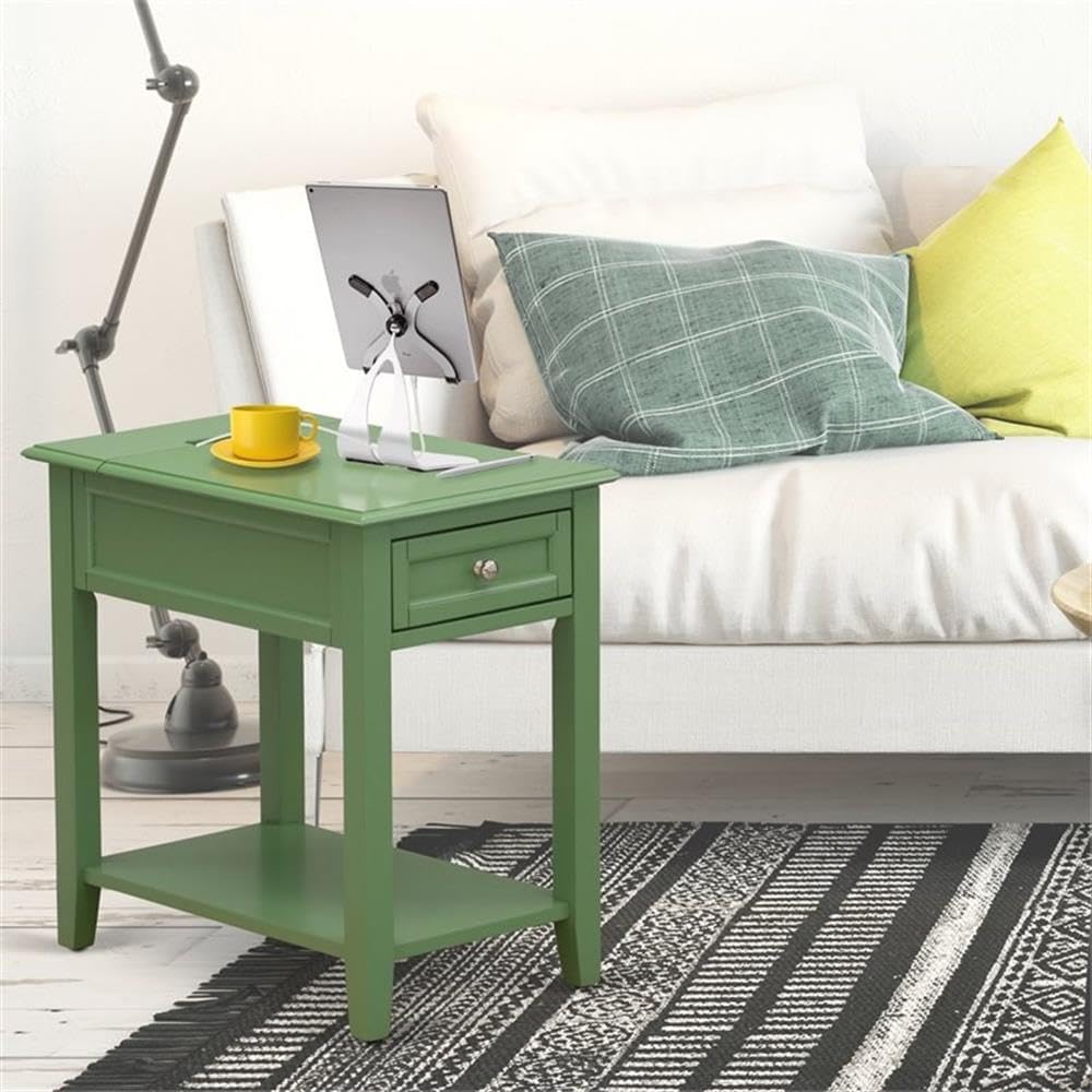 East West Furniture DE-12-ET Denison Side Table - Rectangle Night Stand with a Drawer for Bedroom, 24x19 Inch, Clover Green