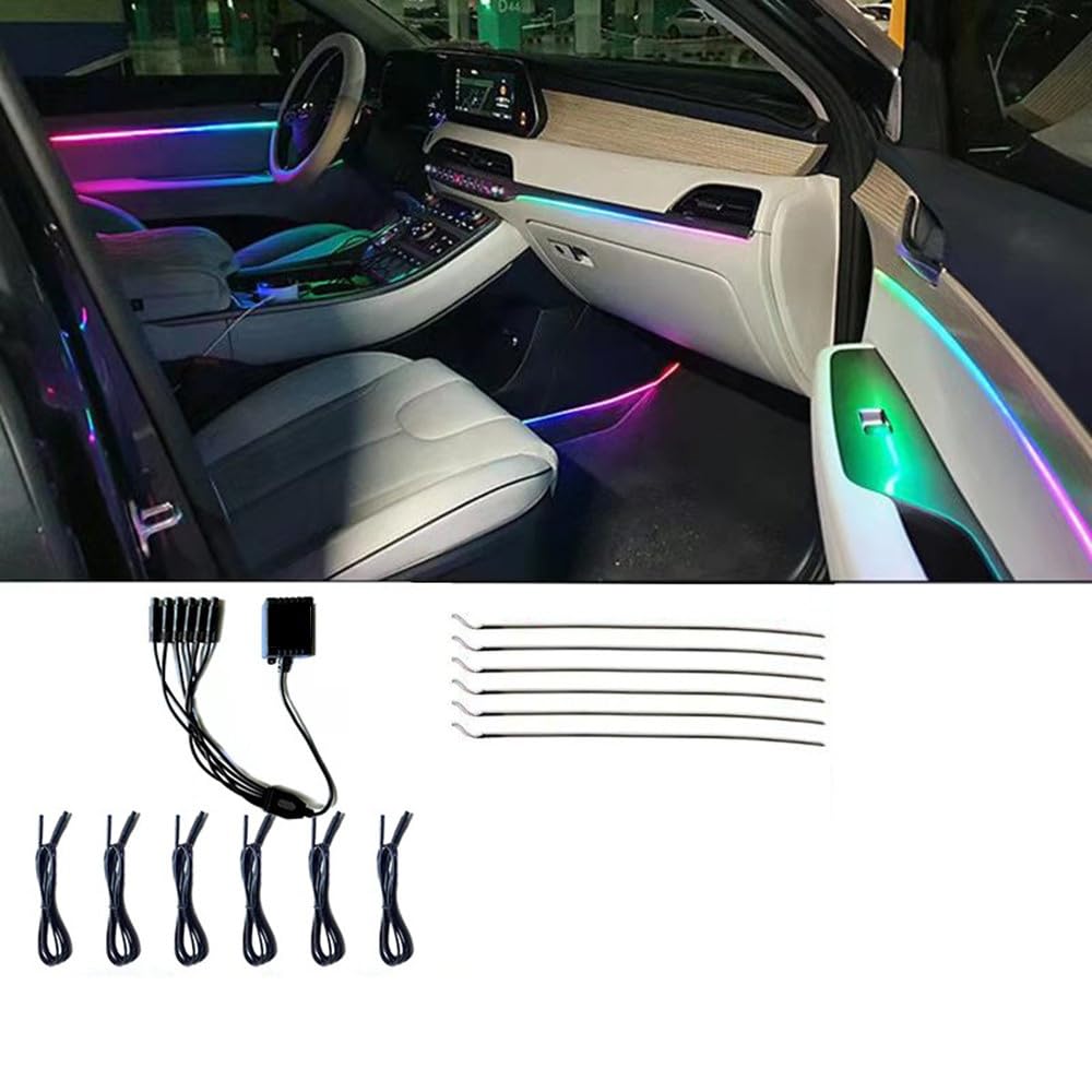 AUBEU Car Interior led Ambient Lighting, Symphony RGB Car LED Strip Light, 6 in 1 with 204 inches Acrylic Fiber Optic, Multicolor Ambient Lighting Kits, Music Sync Rhythm,Sound Active Function