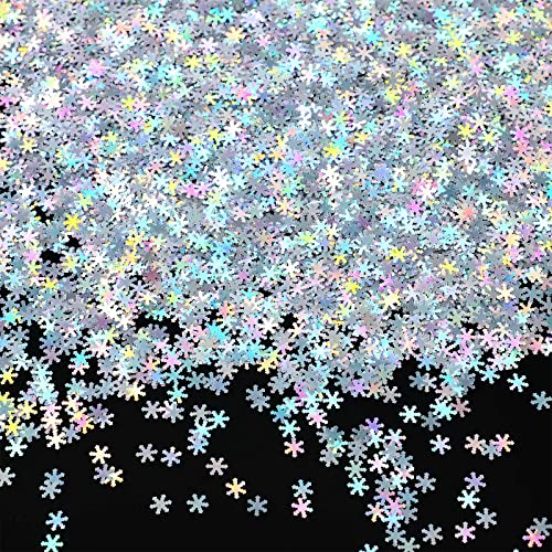 Christmas Snowflake Confetti Decoration 6 mm Snowflake Glitter Sequins Holiday Confetti for Christmas Tree DIY Craft Birthday Wedding Birthday Baby Shower Winter Party (200g, Silver)