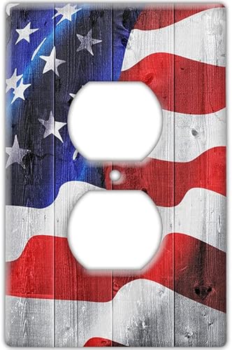 Decorative Wall Switch Cover Plate - American Flag Decor Switch Plate - Wooden Finish Great for Porch and Patriotic Gift With Reds, Blues, and