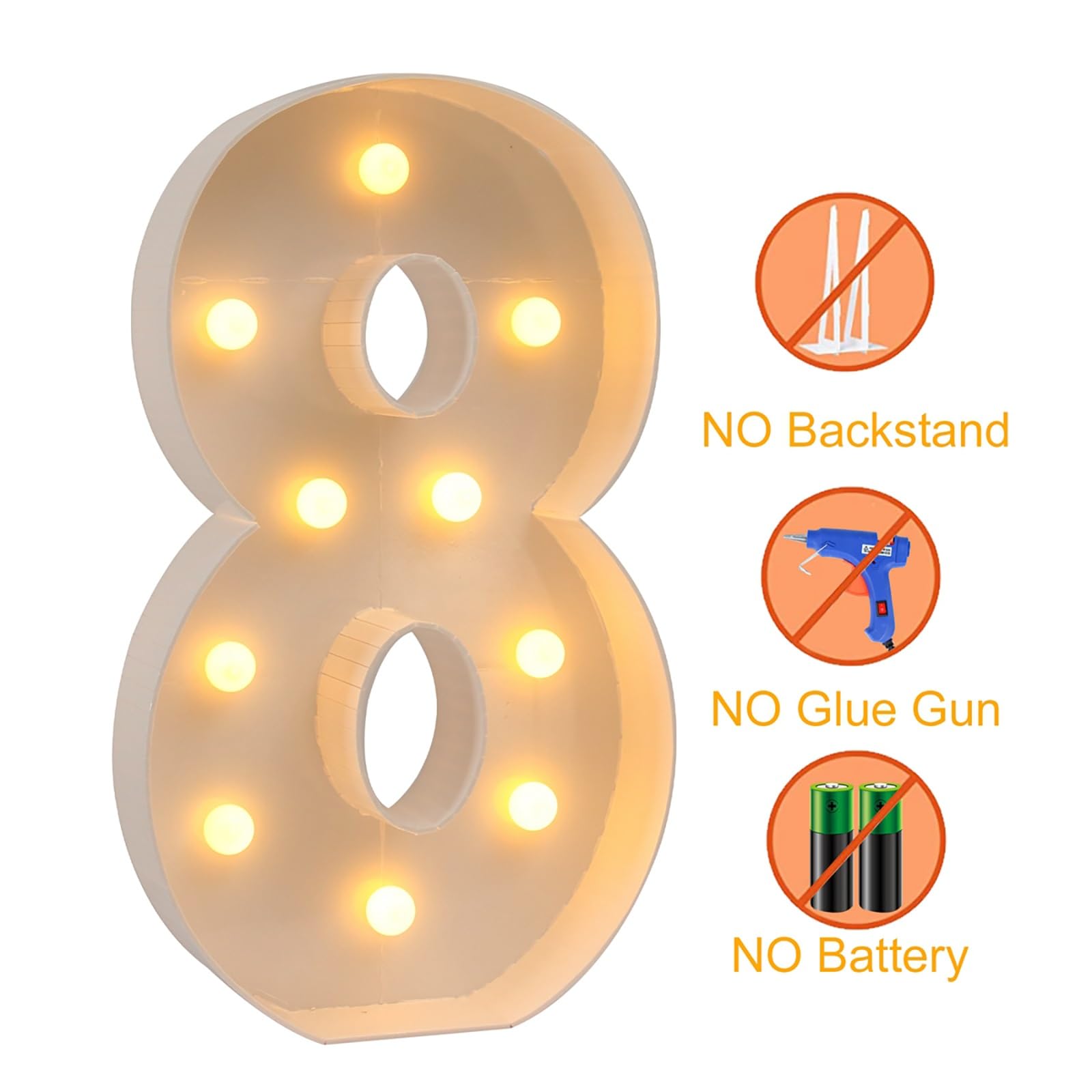 Numeri luminosi a LED 18,70 cm/100 cm/120 cm Numero luminoso Segno tendone for casa Festa di compleanno Evento, Lettere e numeri alimentati a batteria, Luci notturne for Festa in casa Matrimonio Compl