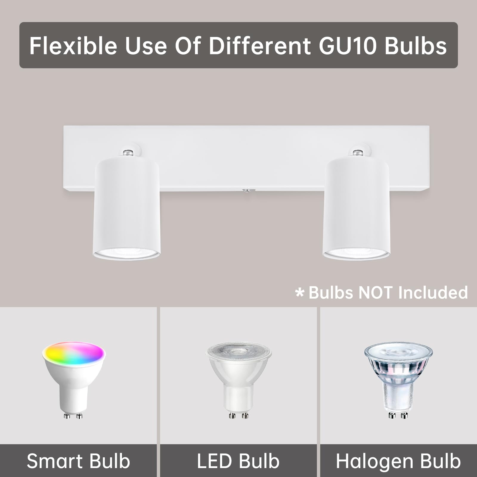 Ketom Lampada Faretti da Soffitto Orientabili, GU10 Faretti LED da Soffitto Bianco, Moderna Plafoniera LED Faretti 2 Luce, Faretto da Parete Interno per Barra, Cameretta, Cucina, Senza Lampadina
