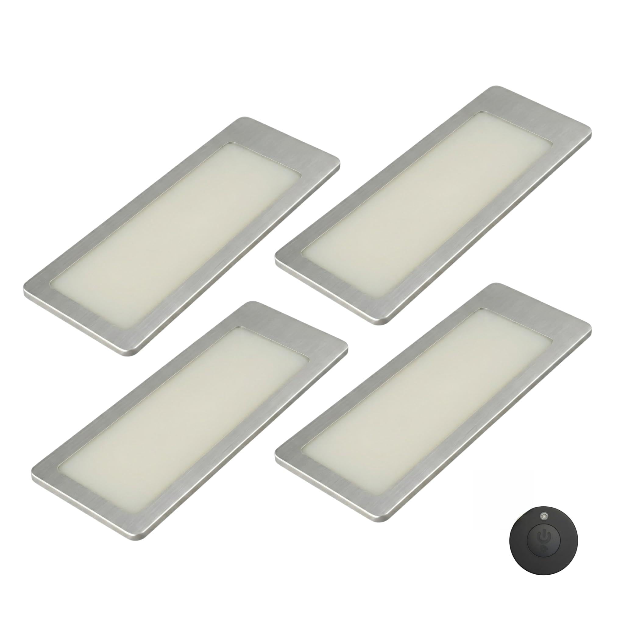 kalb | TooFlatXL LED Unterbauleuchten 1-4er Set mit MonoDot Funkschalter 12V 7W ultraflach 4mm mit XL Lichtfeld 155x55mm Plug&Play mit Netzteil Edelstahl gebürstet 3000K 4000K (4, Neutralweiß)