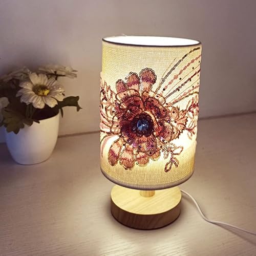 Miniatura 3 de OSALADI Lámpara de mesa de tela para mesita de noche lámpara de escritorio minimalista de cristal 3D floral luz nocturna USB lámpara de mesita de