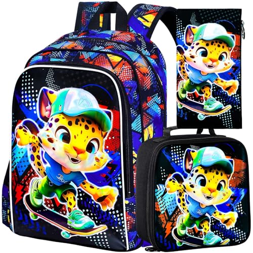 Image of 3PCS Dinosaur Backpack for Boys, 16 Inch Kids Water Resistant Preschool Elementary Kindergarten Bookbags and Lunch Box | Kids