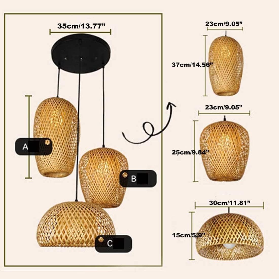 Rustykalna rattanowa lampa wisząca Farmhouse Bambusowa lampa wisząca 3 światła wiklinowy kosz tkany żyrandol salon bar jadalnia sufit oświetlenie wiszące