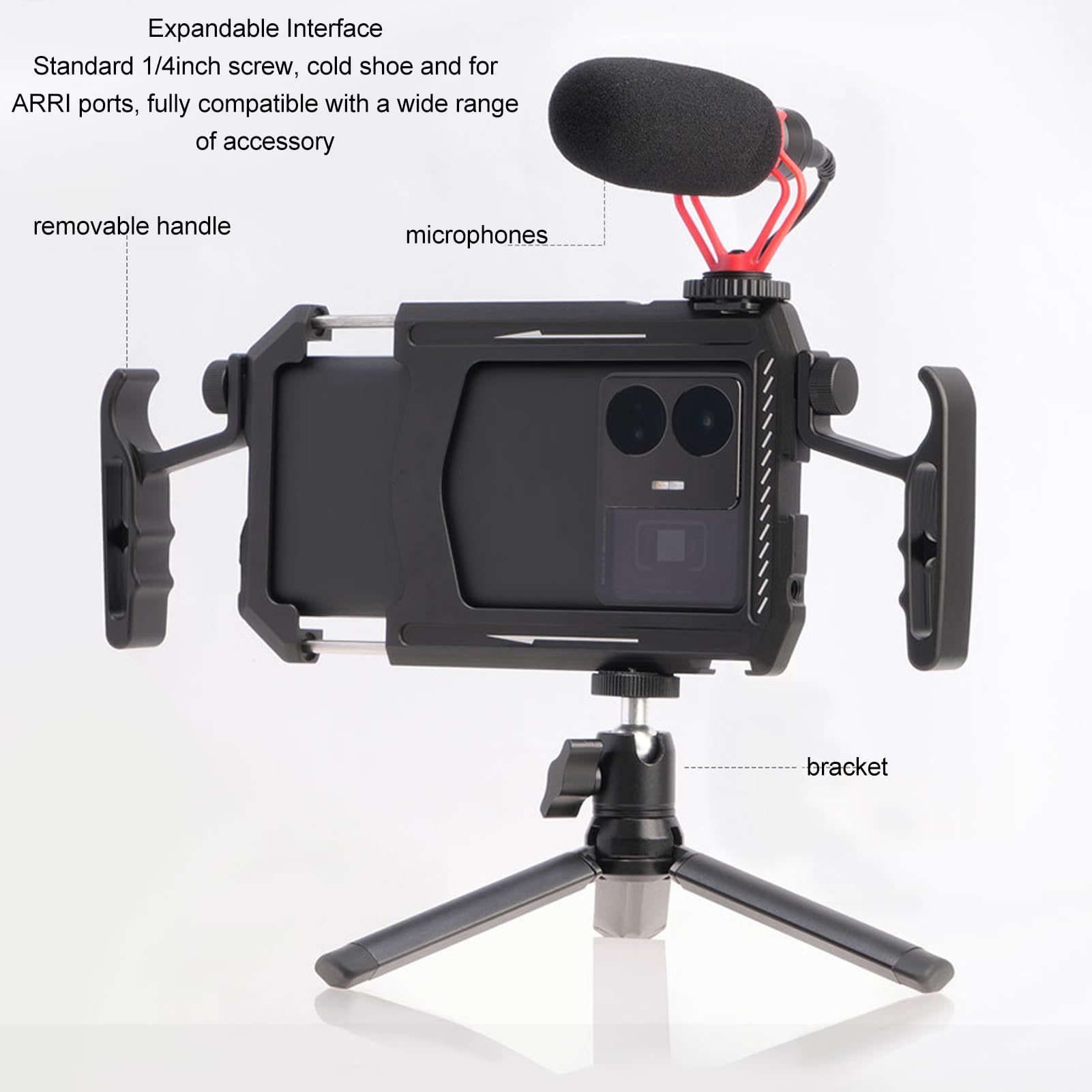 Jaula para Teléfono, Kit de Plataforma de Video para Teléfono Inteligente con Asas, Plataforma para Teléfono con Tornillo de 1/4 de Pulgada, Zapata Fría, Puerto, para Filmación,