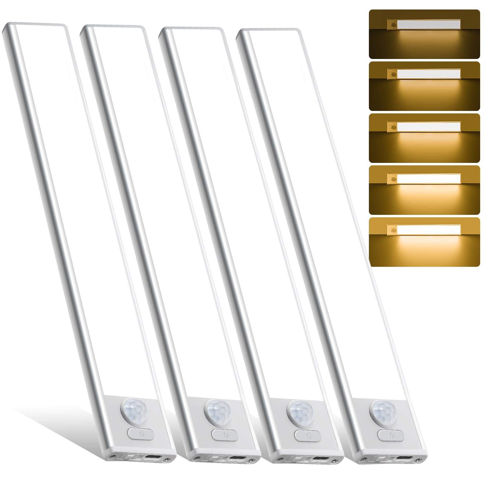Photo 1 of 10inch Under Cabinet Lighting, 4 Pack Rechargeable Motion Sensor Light Indoor, Wireless Dimmable Magnetic Closet Lights, 40 LED Under Counter Lights for Kitchen, Wardrobe, Stairs, Warm Light