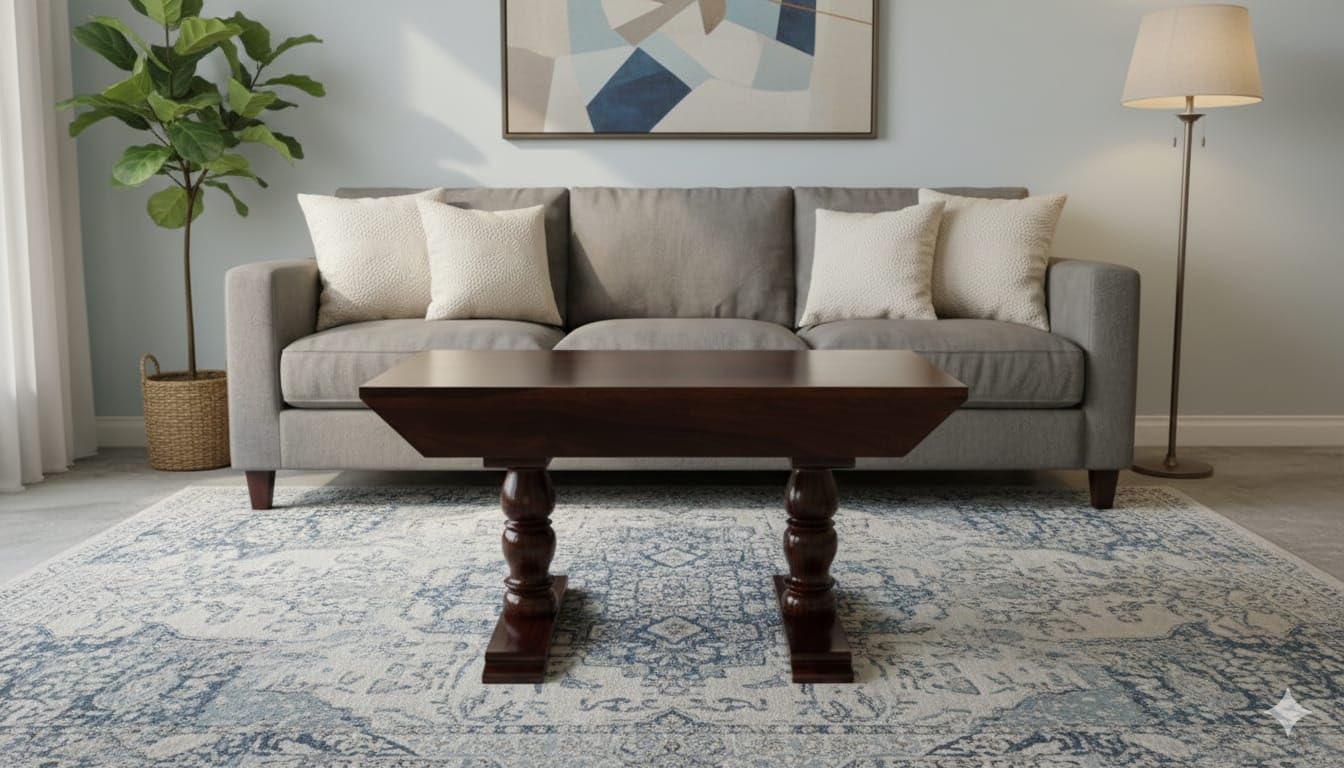 Solid Sheesham Wood Coffee Table for Living Room | Handcrafted Wooden Center Table | Modern Tea Table with Pedestal Legs | Premium Home Furniture-picture-30