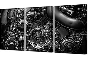 HOMEOART Automotive Wall Art: Black and White Gear and Chain Canvas Prints...