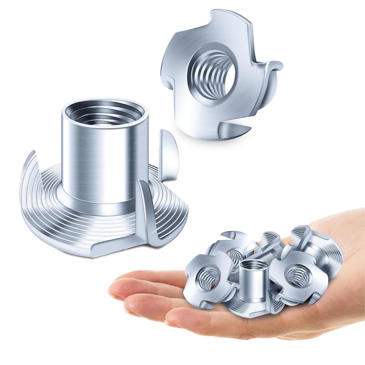 M10 T-Nuts (50 Pack) Zinc-Plated Steel Corrosion Resistant 4-Pronged Tee Nut for Wood, Rock Climbing Holds, Cabinetry, Plywood Furniture Particle Board-picture-16